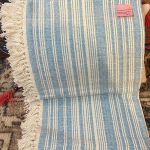 Turquoise & cream striped throw w/ fringe